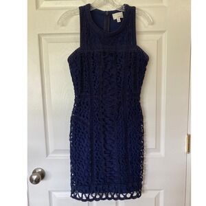 Greylin Navy Blue Crochet Lace Sleeveless Sheath Dress XS Cocktail Wedding Guest